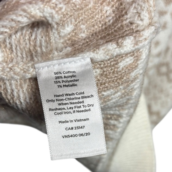 NWT Talbots Fair Isle Winter Print Cream Knit Crewneck Sweater Size Medium - Picture 8 of 11